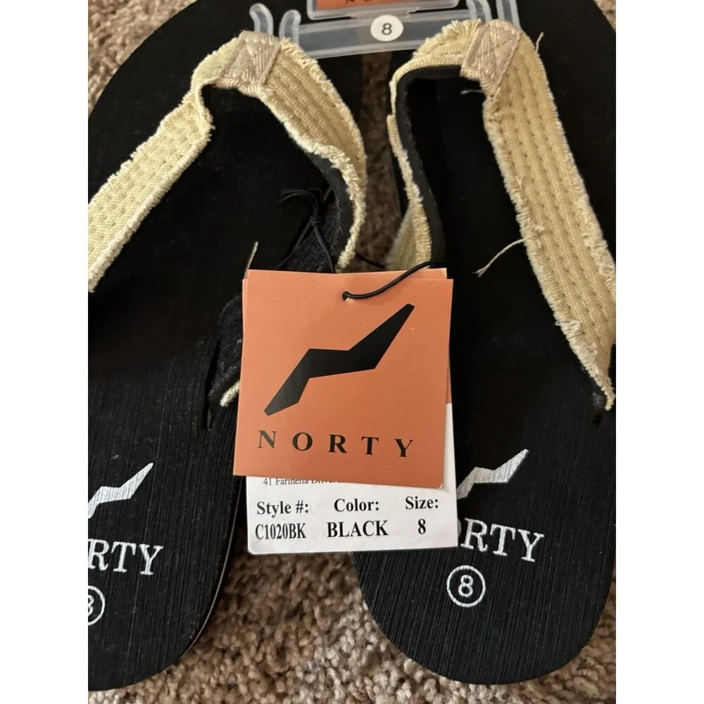 Norty Big Boys Thong Flip Flop Size 8 Black & Tan NWT